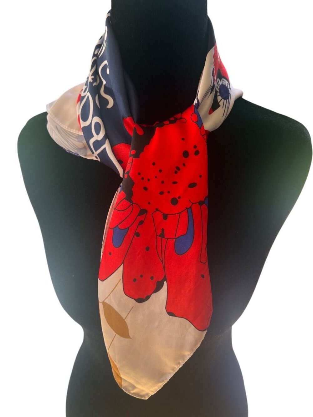 Floral Print Silk Square Scarf With Georgian Alphabet Vibrant Colors Lightweight